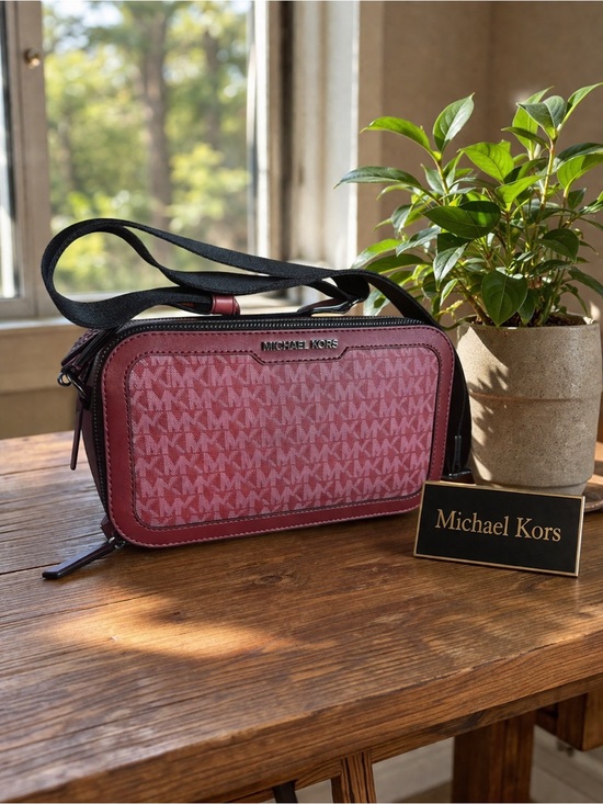 Michael Kors Handbags - Michael Kors burgundy Monogram Camera Crossbody